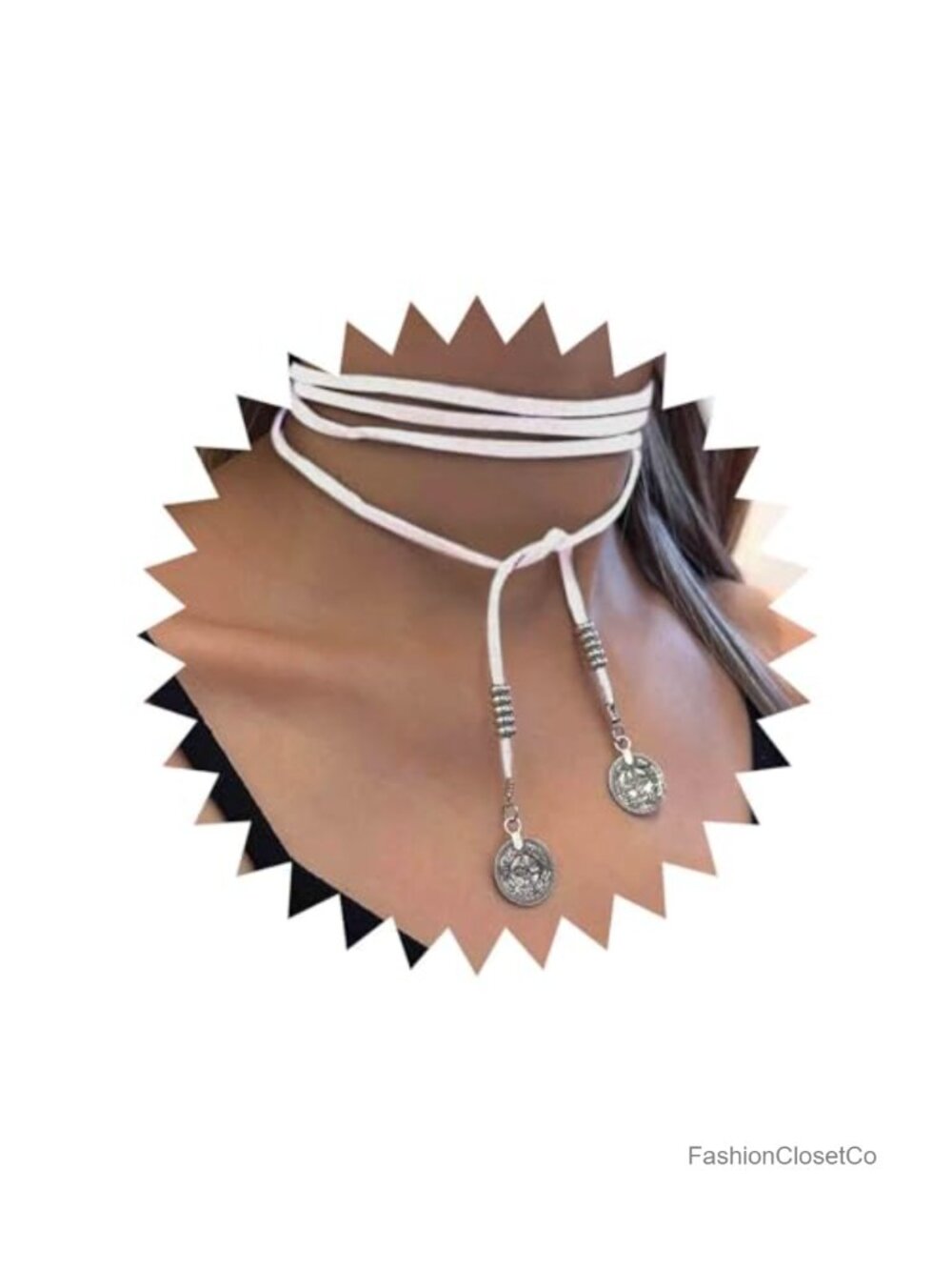 Vintage Suede Leather Wrap Choker Necklace with Disc Coin Pendant